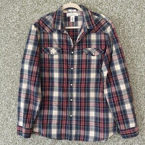 H&M LOGG Shirts Mens Extra Large Red Blue Plaid Fitted Snap Up Western Casual